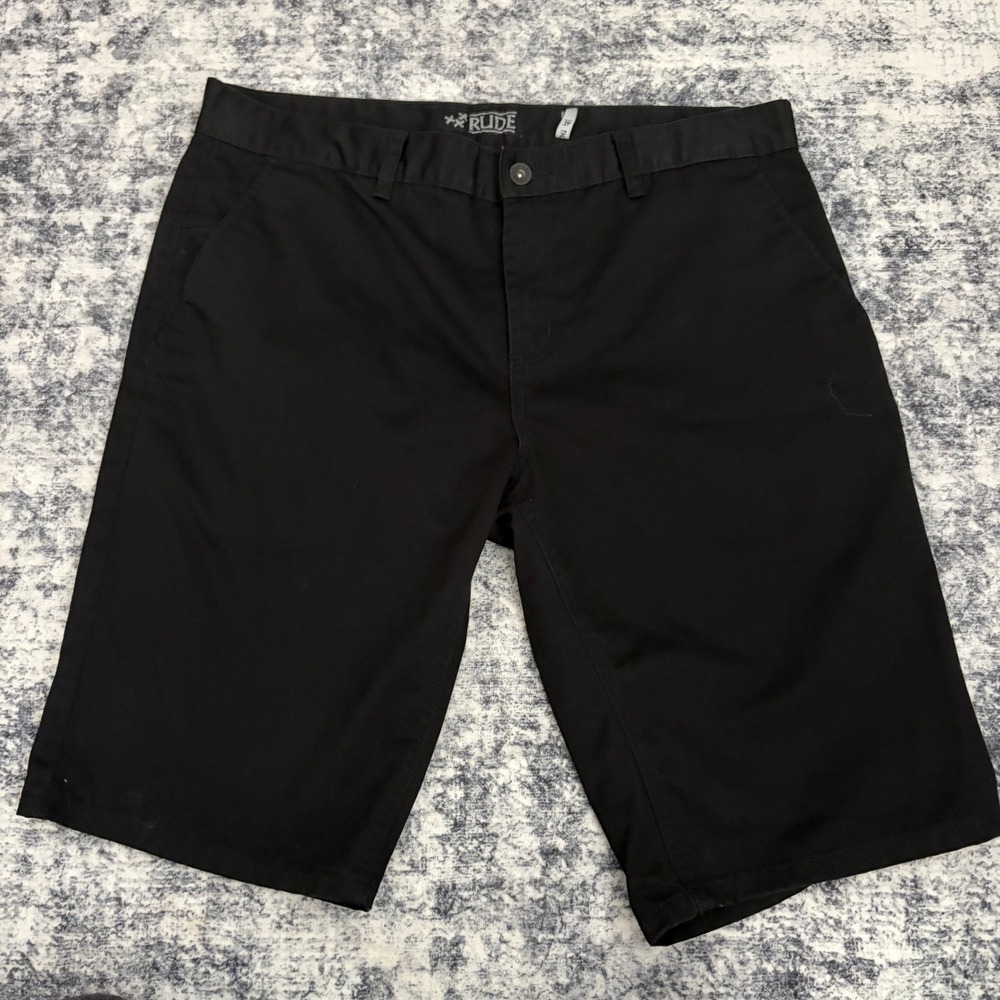 Rude XXX Hot Topic Slim Straight Black Chino Shorts Mens 36 Emo Punk Skater Alt